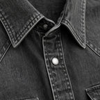 Western Shirt Pearl Snap Washed Finish Black – Fabric and Detail Close-Up