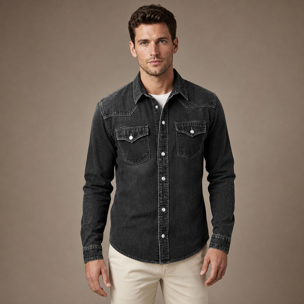 Western Shirt Pearl Snap Washed Finish in Black – Tarlano Premium Menswear