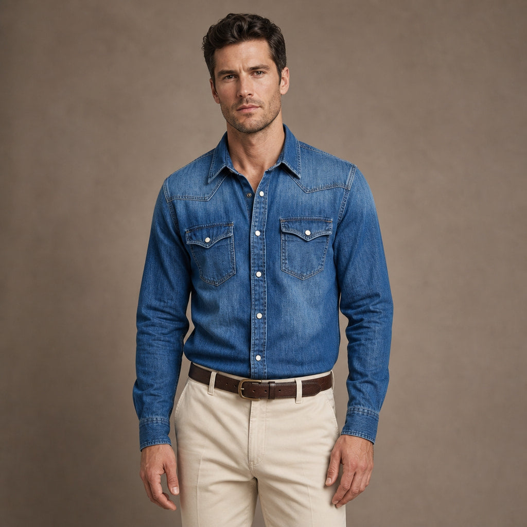Western Shirt Pearl Snap Washed Finish in Blue – Tarlano Premium Menswear