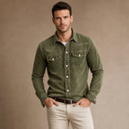 Western Shirt Pearl Snap Washed Finish Green – Product Photo