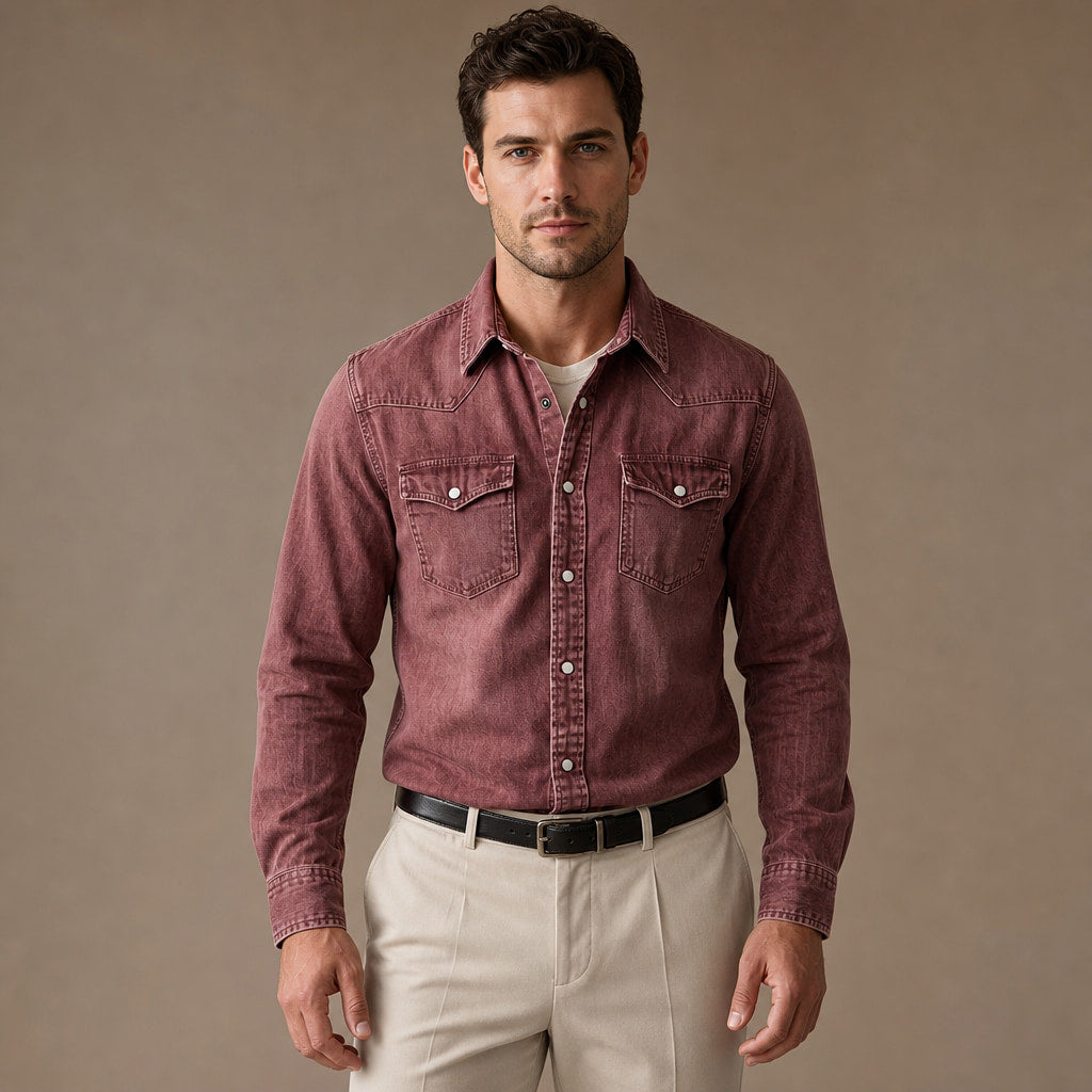 Western Shirt Pearl Snap Washed Finish in Red – Tarlano Premium Menswear