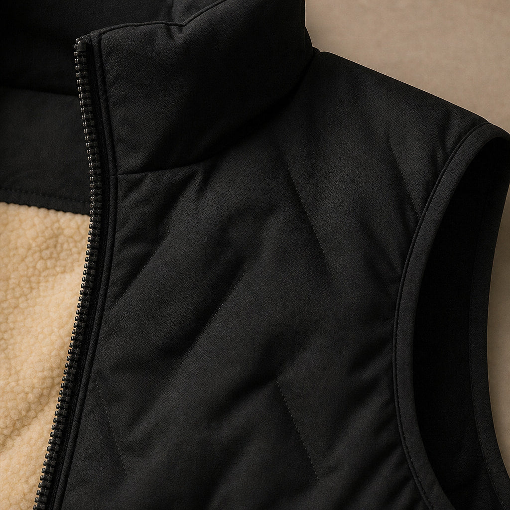 Sherpa Vest Water-Resistant Plush Lining Black – Fabric and Detail Close-Up