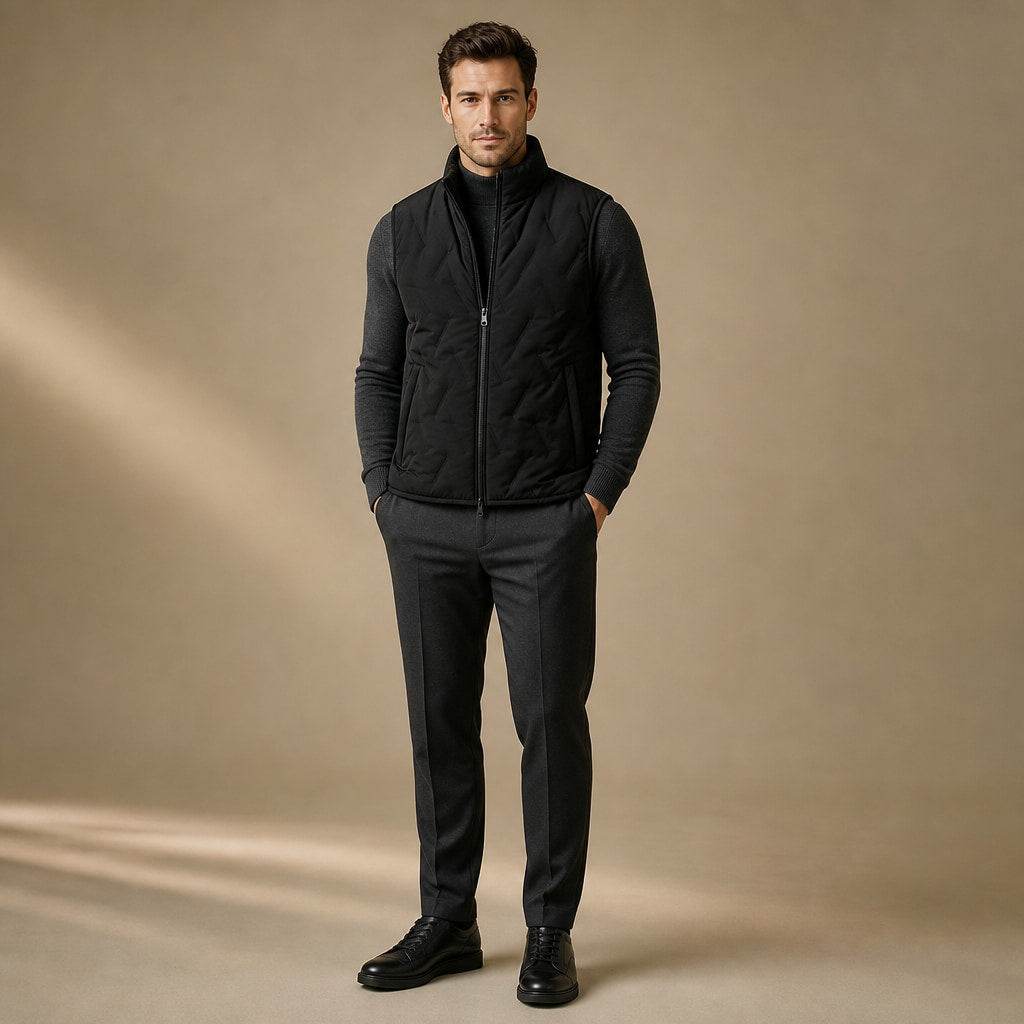 Sherpa Vest Water-Resistant Plush Lining Black – Full Look