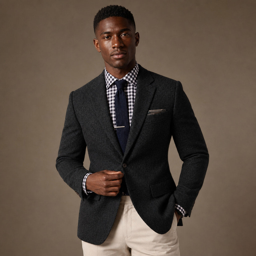 Herringbone Blazer Slim Fit in Black – Tarlano Premium Menswear