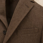 Herringbone Blazer Slim Fit Brown – Fabric and Detail Close-Up
