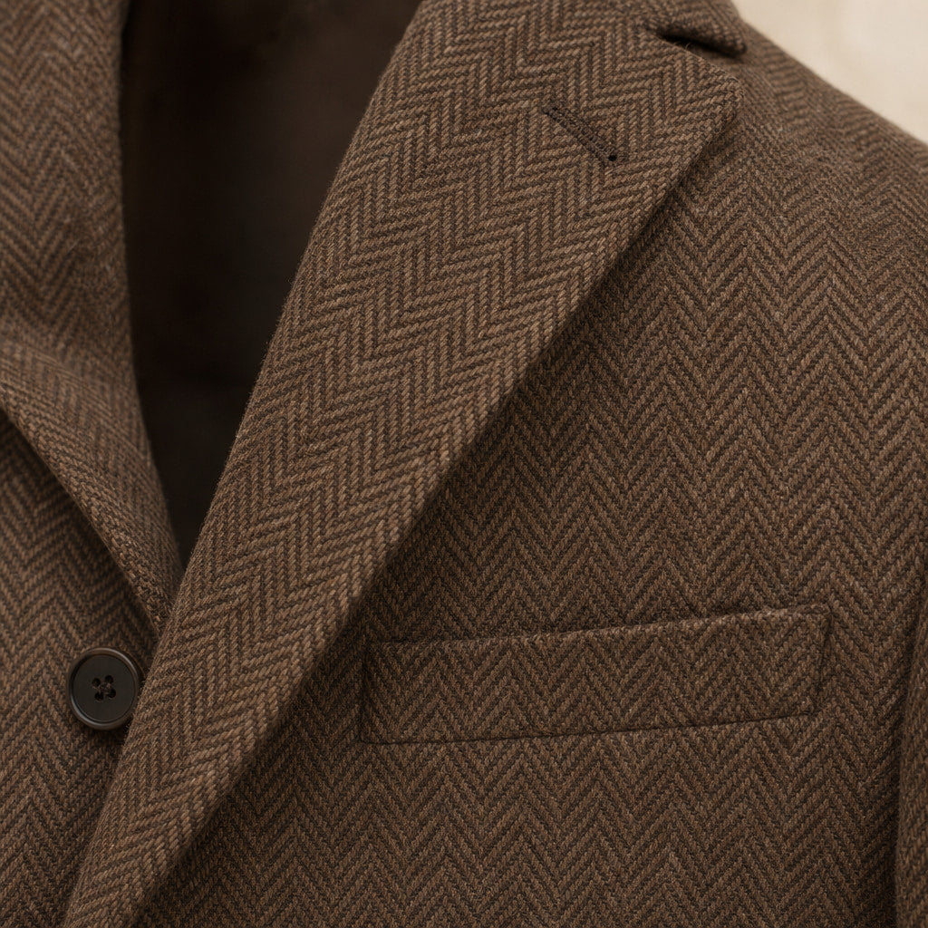 Herringbone Blazer Slim Fit Brown – Fabric and Detail Close-Up