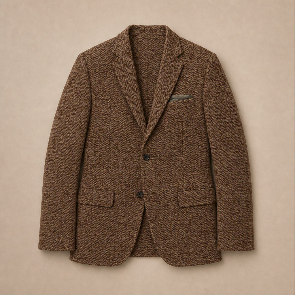 Herringbone Blazer Slim Fit Brown – Flat Lay Product Photo