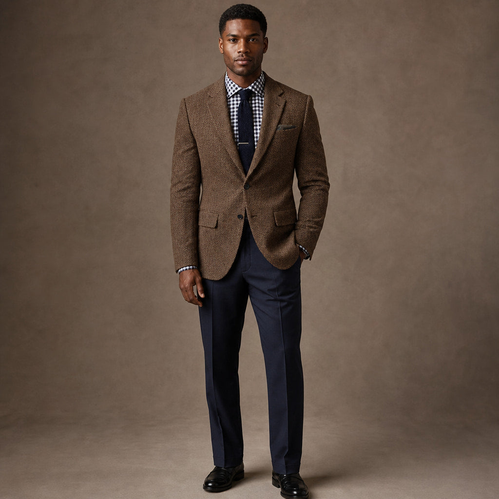 Herringbone Blazer Slim Fit Brown – Full Look