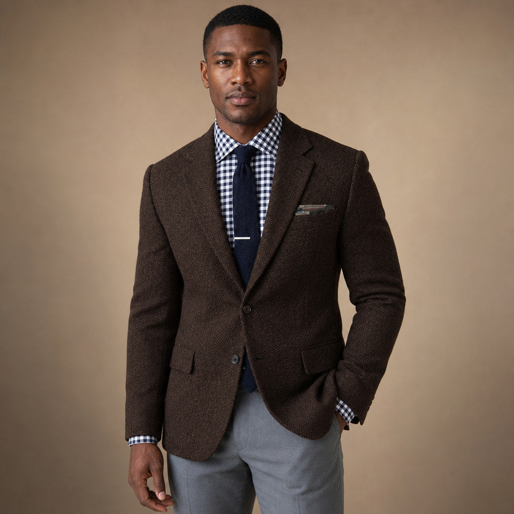 Herringbone Blazer Slim Fit in Coffee – Tarlano Premium Menswear