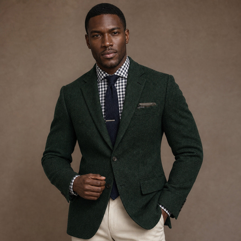 Herringbone Blazer Slim Fit Dark Green – Product Photo