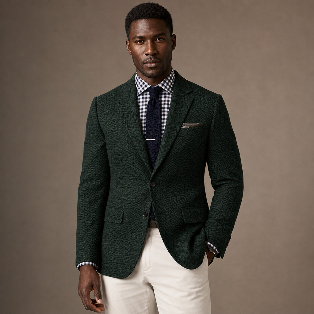 Herringbone Blazer Slim Fit in Dark Green – Tarlano Premium Menswear