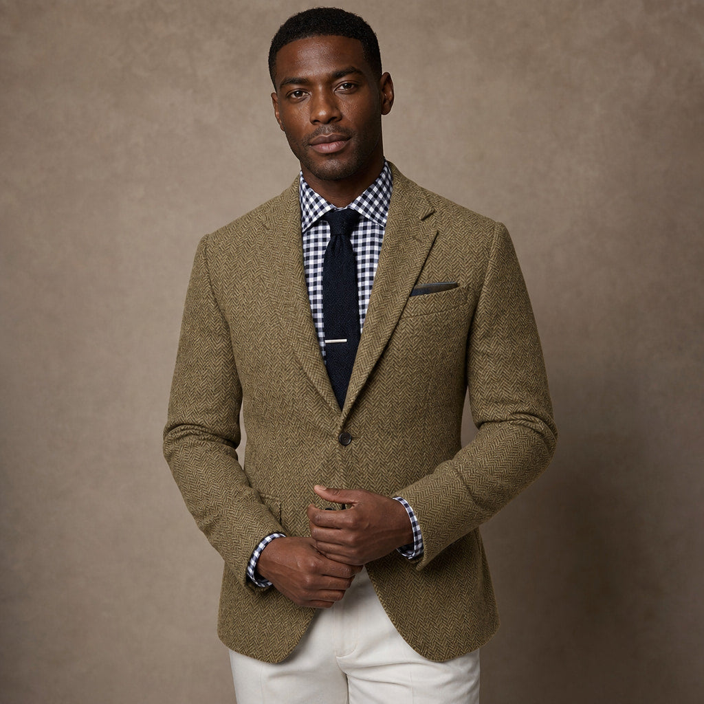 Herringbone Blazer Slim Fit Khaki – Product Photo