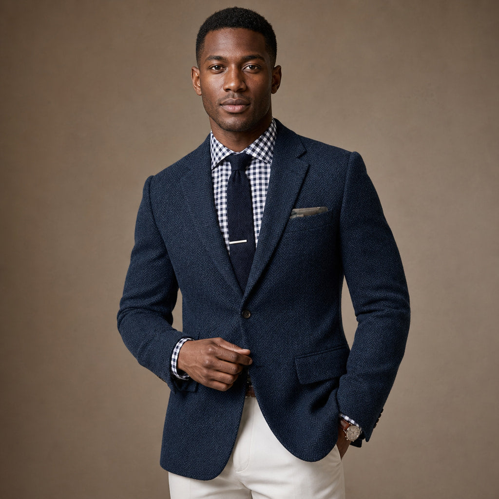 Herringbone Blazer Slim Fit Navy – Product Photo