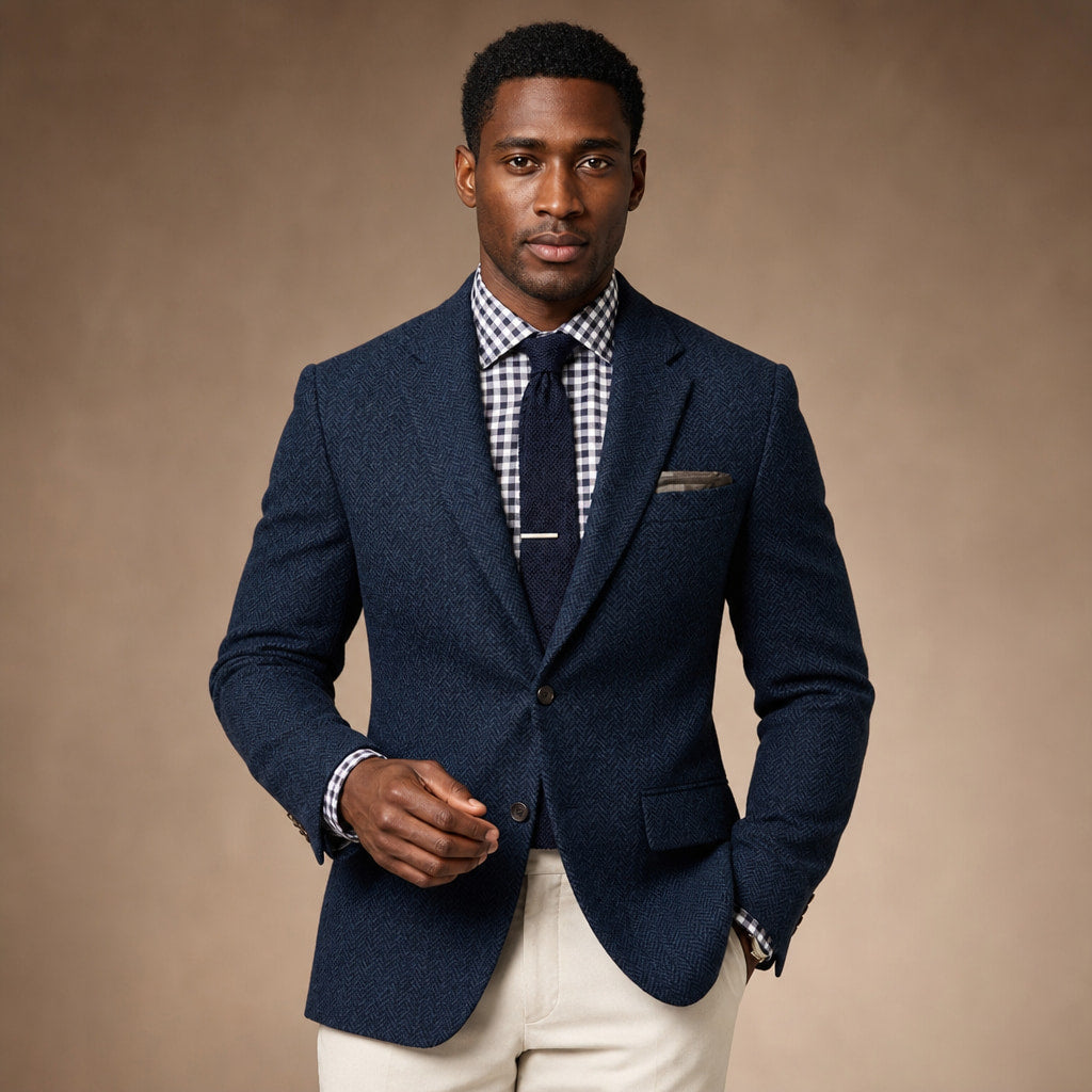 Herringbone Blazer Slim Fit in Navy – Tarlano Premium Menswear