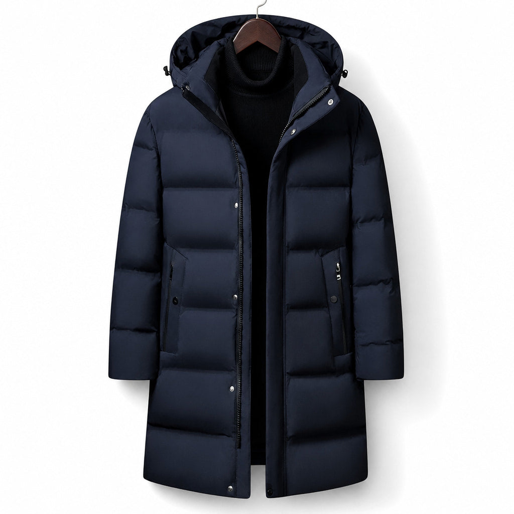 Packable Down Coat Hooded Parka Dark Blue – Product Photo
