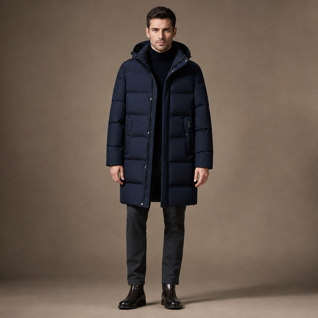 Packable Down Coat Hooded Parka in Dark Blue – Tarlano Premium Menswear
