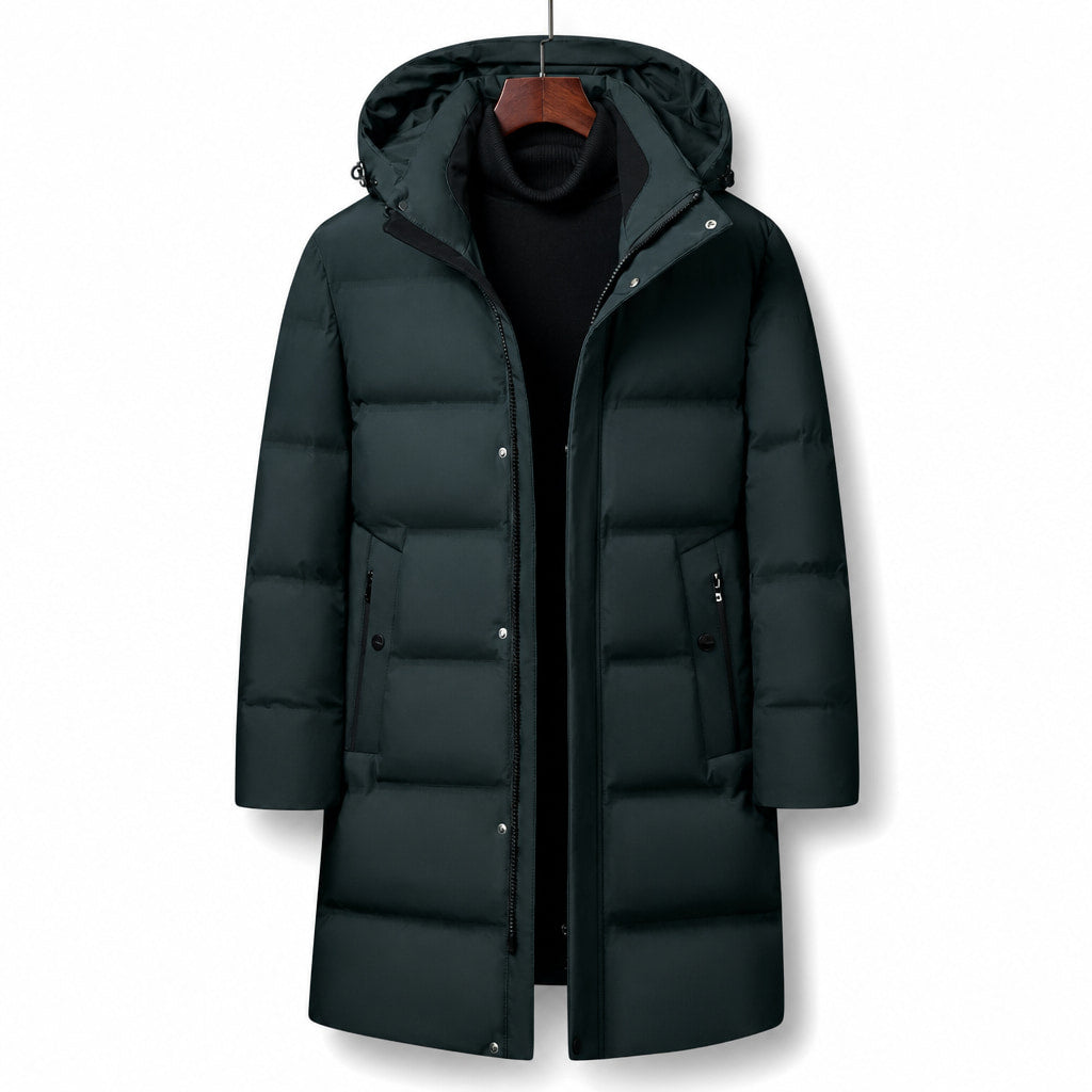Packable Down Coat Hooded Parka Dark Green – Product Photo