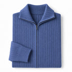 Cardigan Merino Wool Stand Collar Full Zip Blue – Product Photo