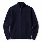 Cardigan Merino Wool Stand Collar Full Zip Dark Blue – Product Photo