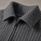 Cardigan Merino Wool Stand Collar Full Zip Dark Gray – Fabric and Detail Close-Up