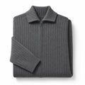 Cardigan Merino Wool Stand Collar Full Zip Dark Gray – Product Photo
