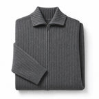 Cardigan Merino Wool Stand Collar Full Zip Dark Gray – Product Photo