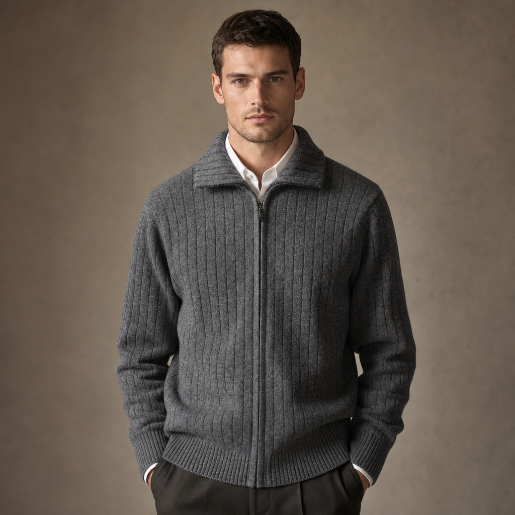 Cardigan Merino Wool Stand Collar Full Zip in Dark Gray – Tarlano Premium Menswear
