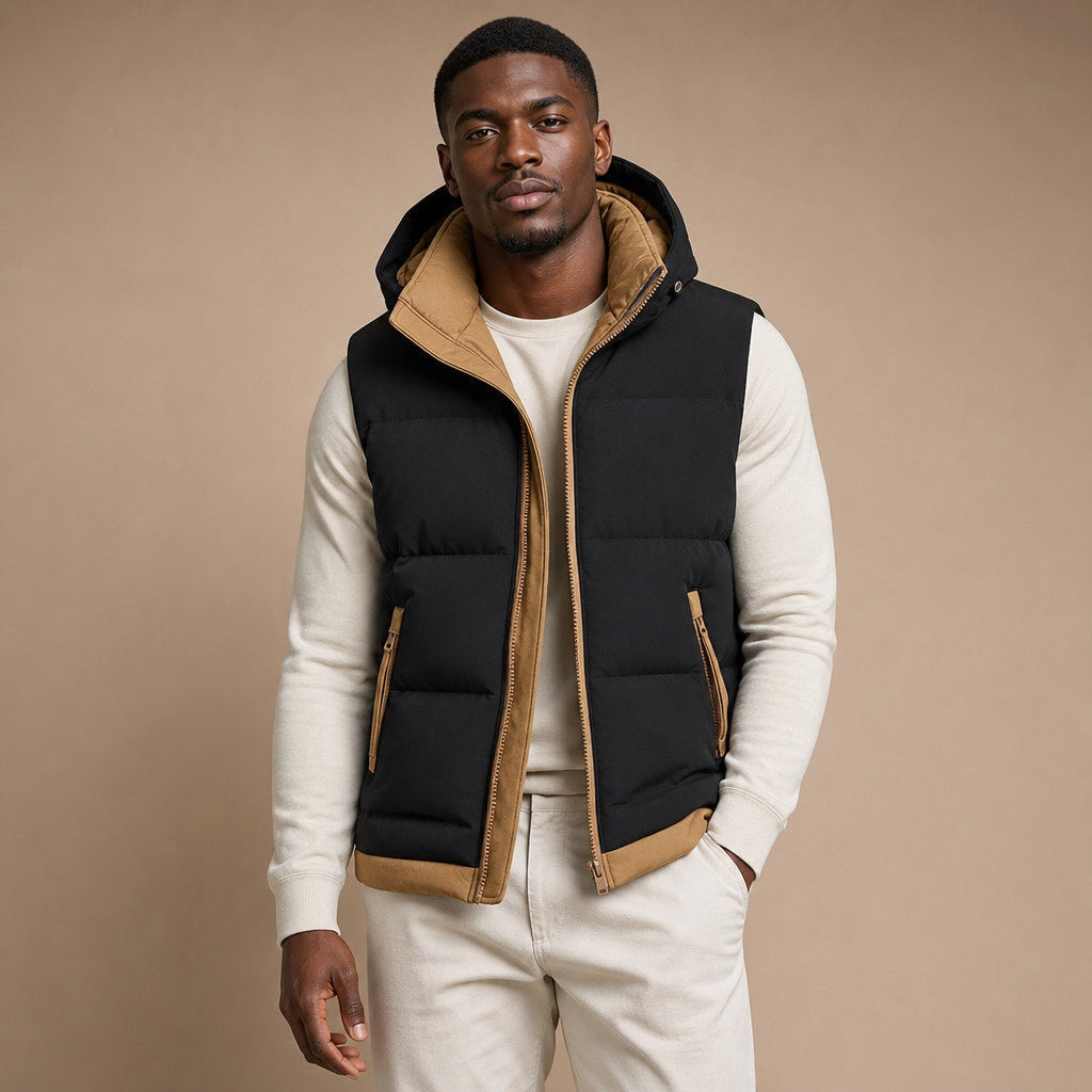 Puffer Vest Detachable Hood Insulated Black – Product Photo