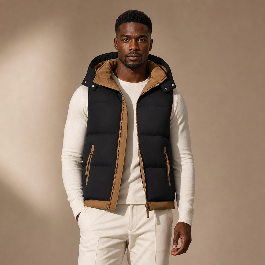 Puffer Vest Detachable Hood Insulated in Black – Tarlano Premium Menswear
