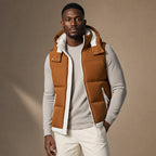 Puffer Vest Detachable Hood Insulated Khaki – Product Photo