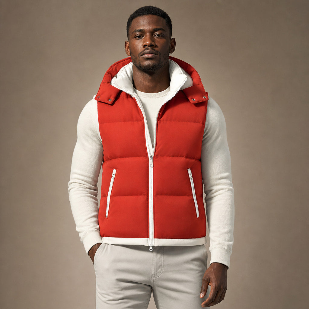 Puffer Vest Detachable Hood Insulated in Red – Tarlano Premium Menswear