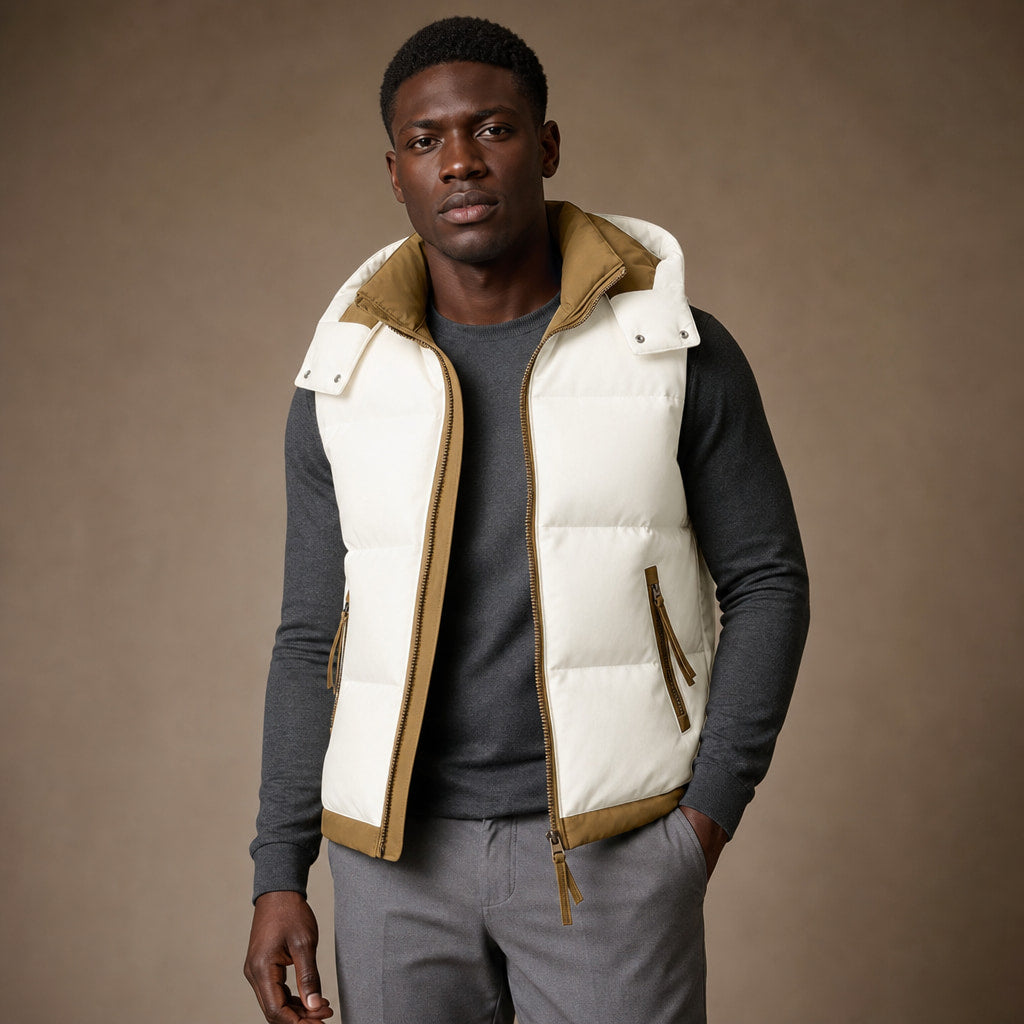 Puffer Vest Detachable Hood Insulated in White – Tarlano Premium Menswear