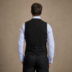 Herringbone Waistcoat Tweed Black – Side Angle View