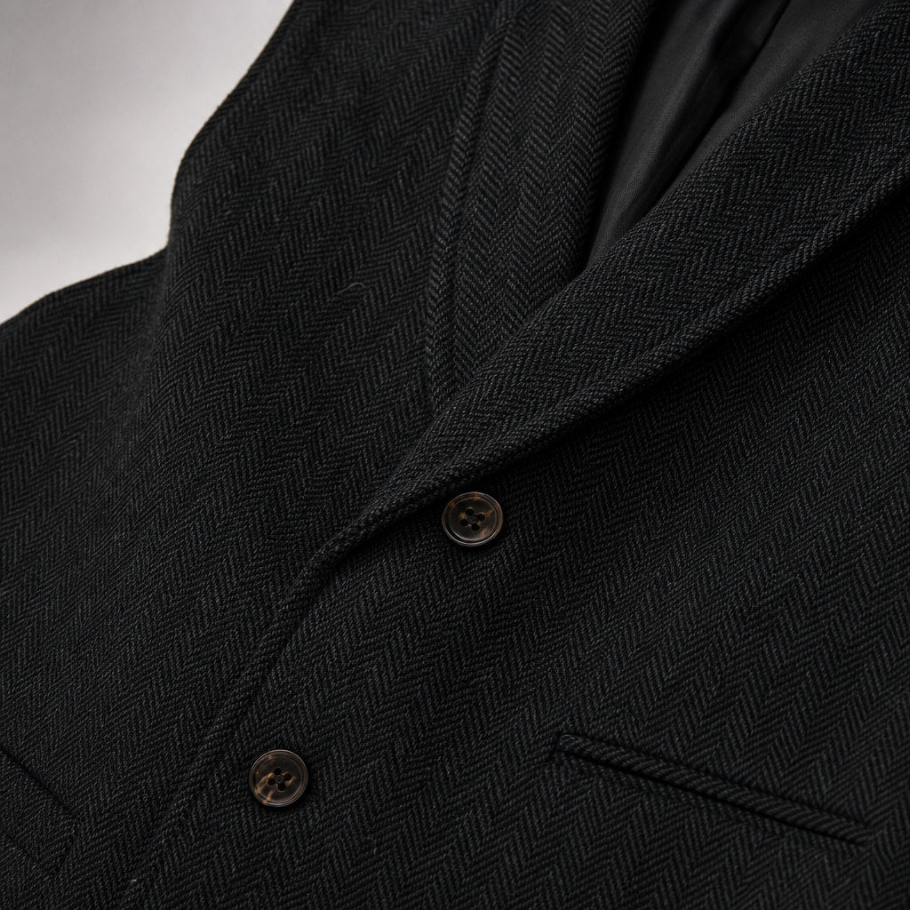 Herringbone Waistcoat Tweed Black – Fabric and Detail Close-Up