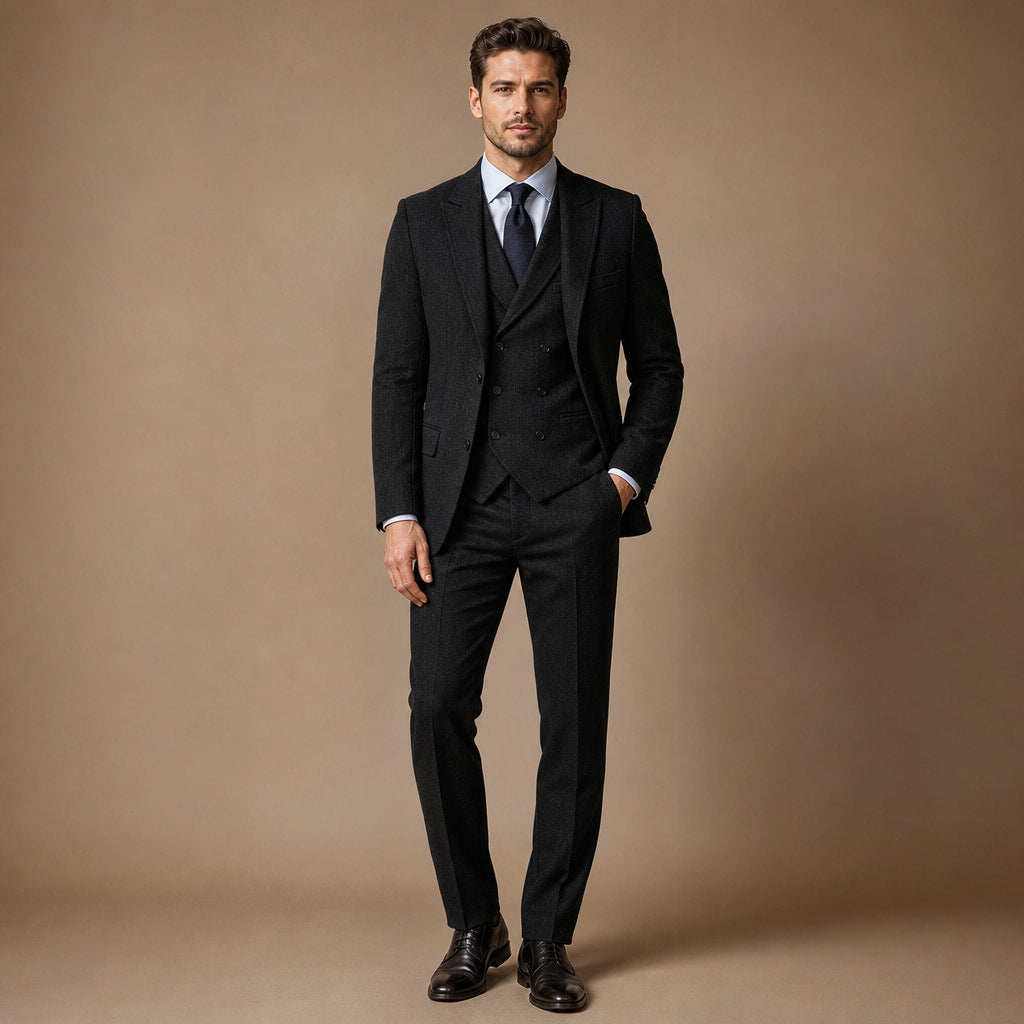 Herringbone Waistcoat Tweed in Black – Tarlano Premium Menswear