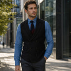 Herringbone Waistcoat Tweed Black – Styled Editorial Shot
