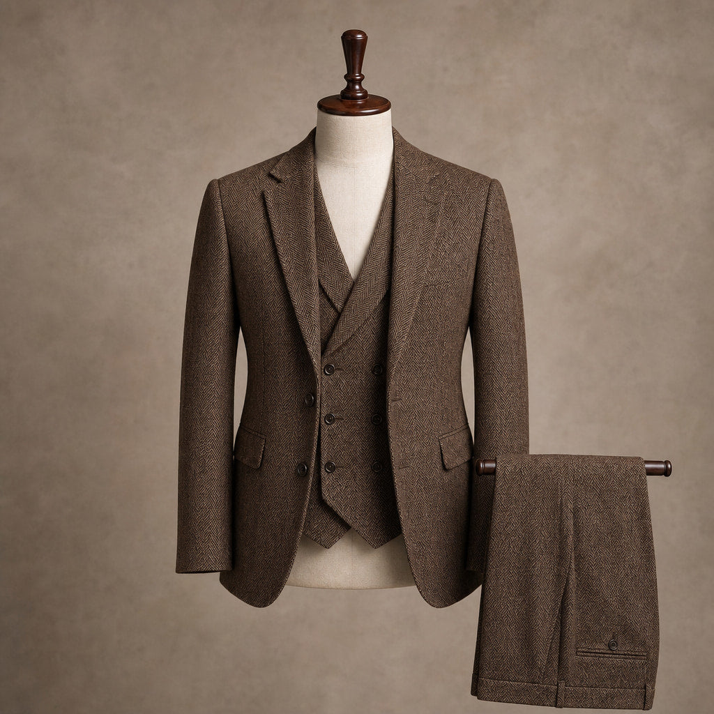 Herringbone Waistcoat Tweed Brown – Product Photo