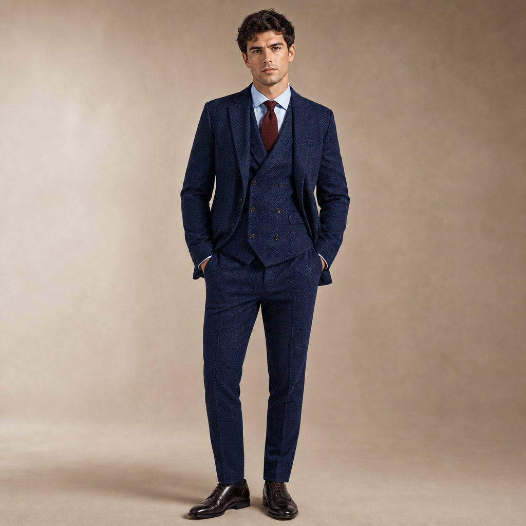 Herringbone Waistcoat Tweed in Navy – Tarlano Premium Menswear