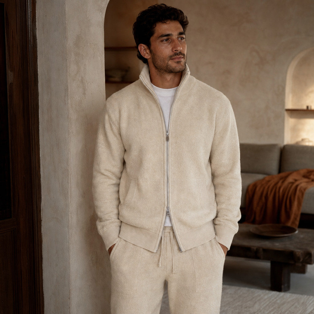Knit Tracksuit Full Zip Beige Beige – Styled Editorial Shot