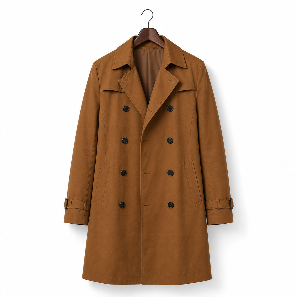 Double Breasted Trench Coat Knee-Length Polyester Brown – Product Photo
