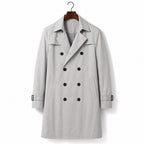 Double Breasted Trench Coat Knee-Length Polyester Gray – Product Photo