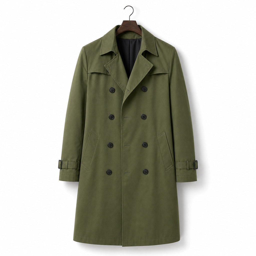 Double Breasted Trench Coat Knee-Length Polyester Green – Product Photo