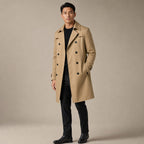 Double Breasted Trench Coat Knee-Length Polyester Khaki – Side Angle View