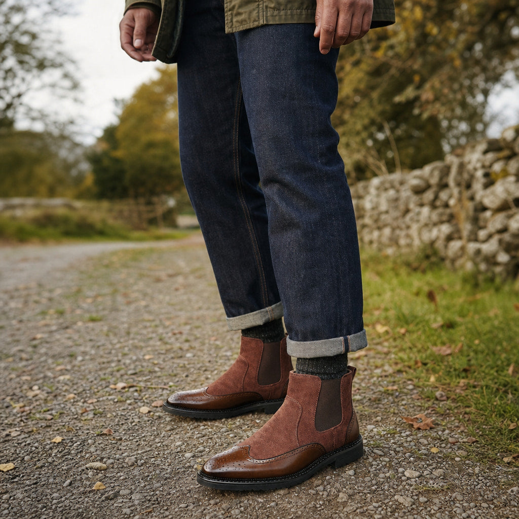 Chukka Boots Leather Cushioned Sole Cognac Brown – Full Look