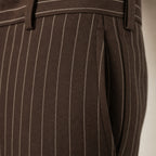 Striped Dress Pants Slim Fit Brown – Fabric and Detail Close-Up