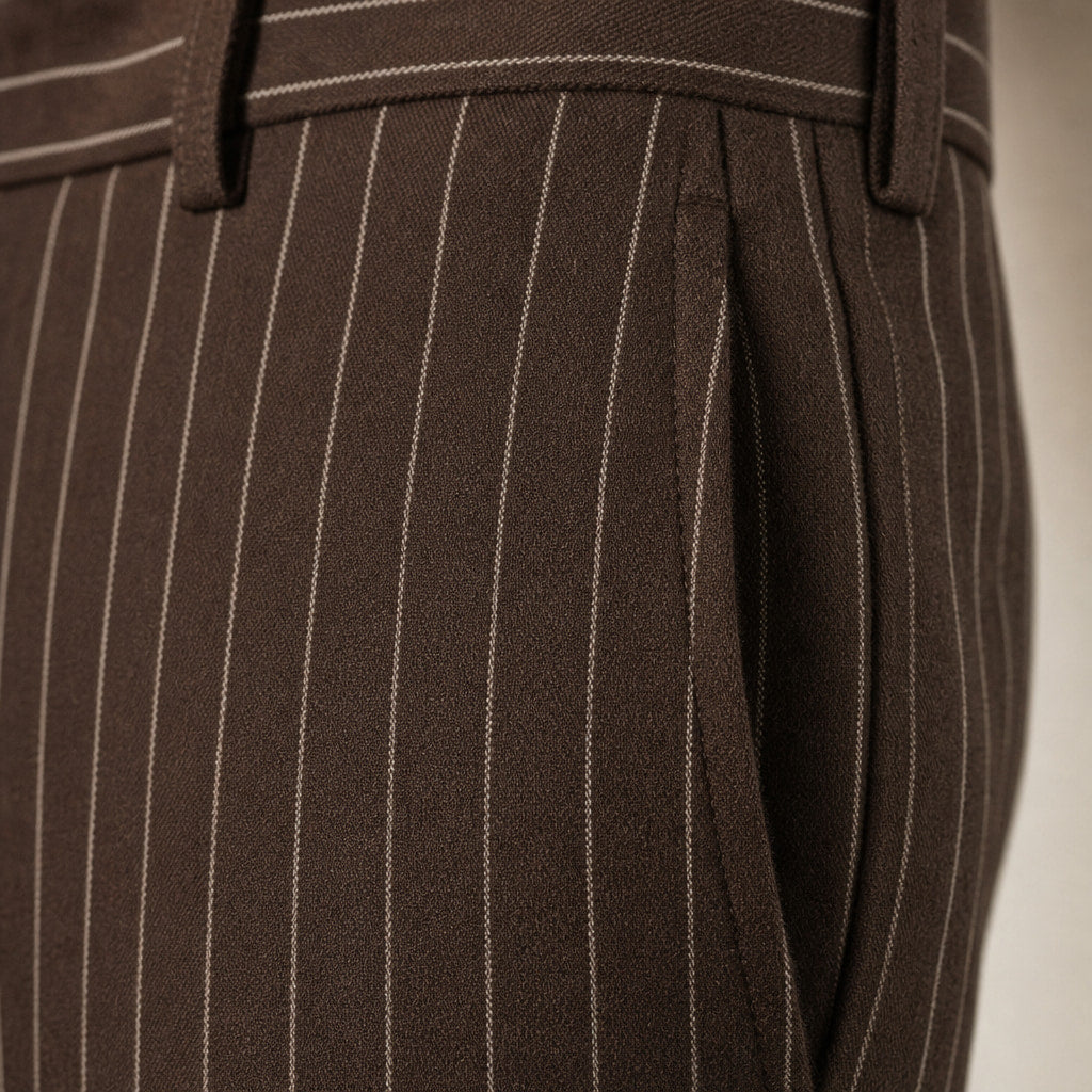 Striped Dress Pants Slim Fit Brown – Fabric and Detail Close-Up