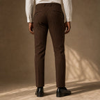 Striped Dress Pants Slim Fit Brown – Full Look