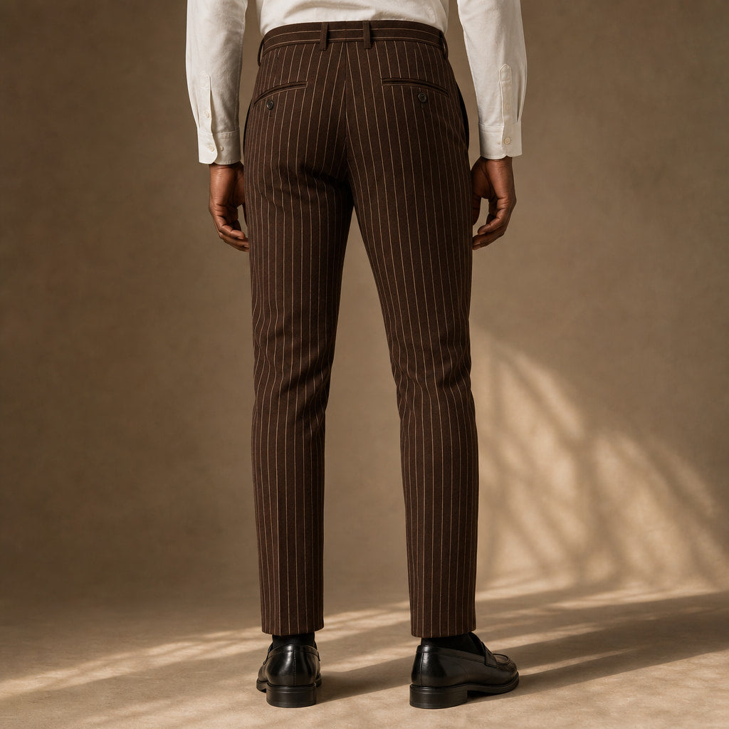 Striped Dress Pants Slim Fit Brown – Full Look