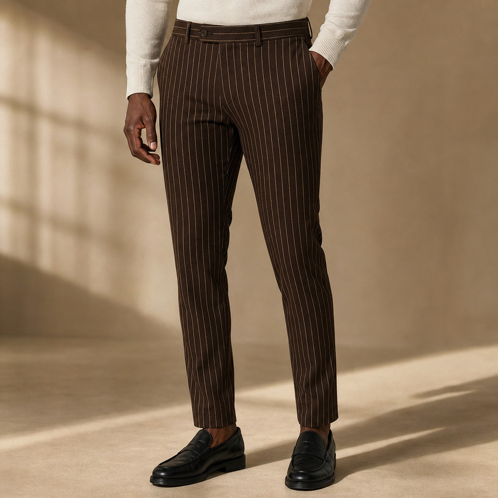 Striped Dress Pants Slim Fit Brown – Product Photo
