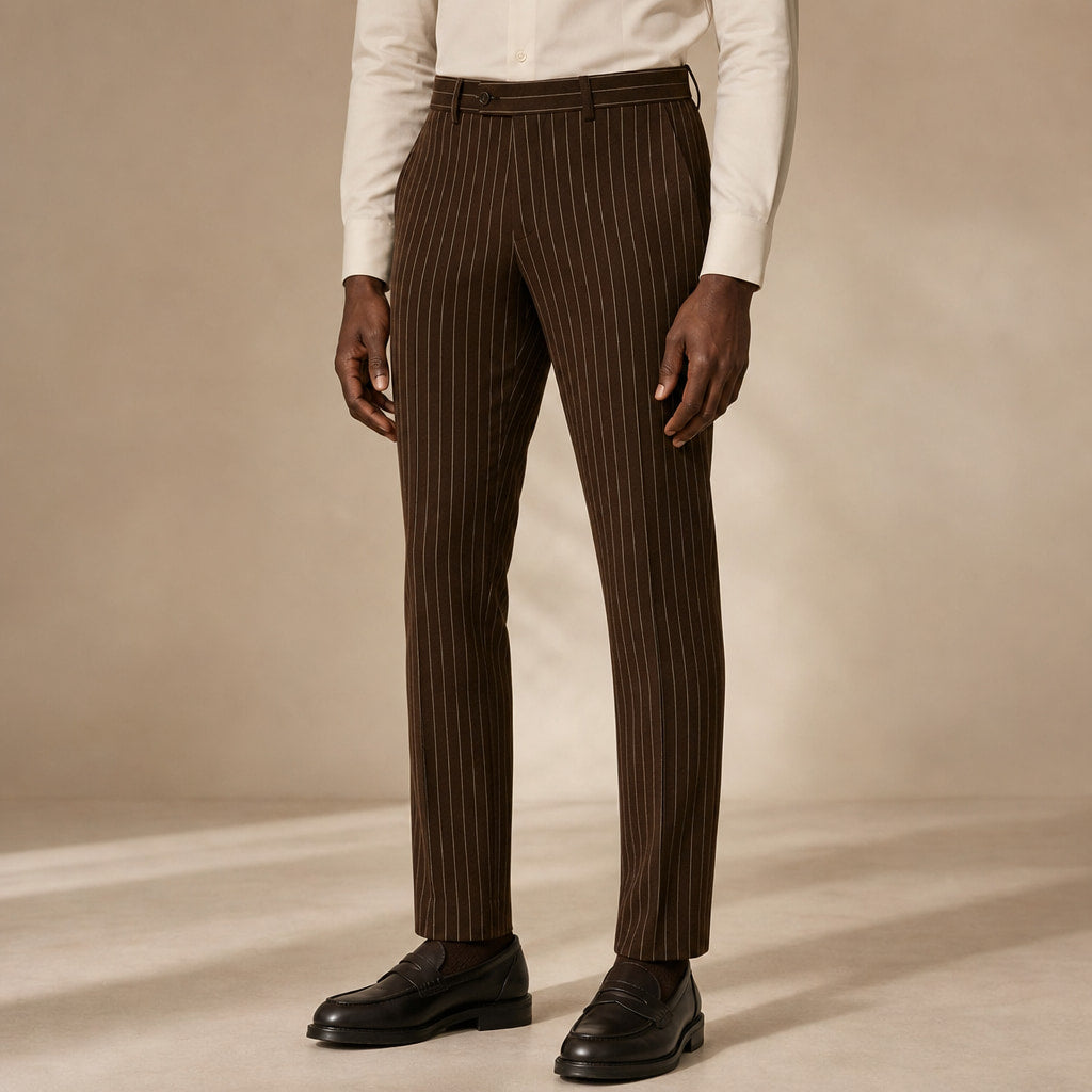 Striped Dress Pants Slim Fit in Brown – Tarlano Premium Menswear